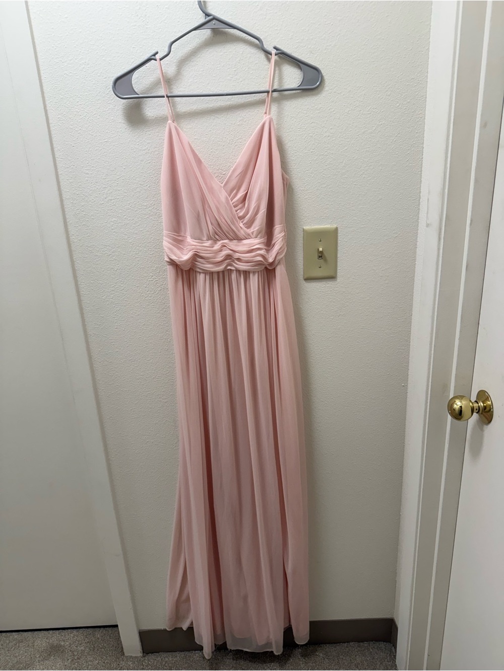 David's Bridal Light Blush Chiffon Spaghetti Strap Maxi